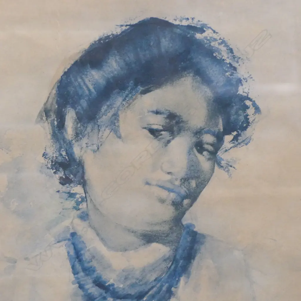 FRANCES HODGKINS W /C PRINT , " MAORI WOMAN WITH DAISIES", SIGNED FH 98, 445 X 330MM Image 1++