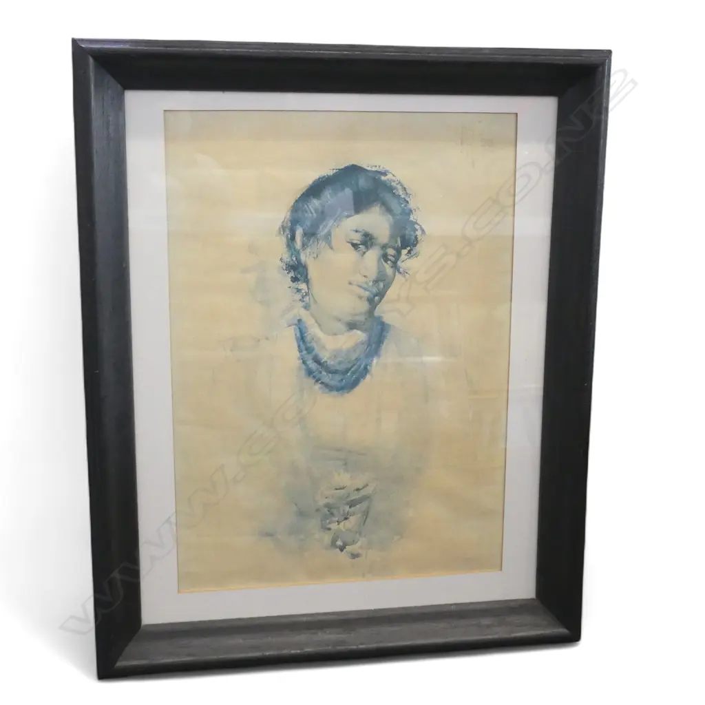 FRANCES HODGKINS W /C PRINT , " MAORI WOMAN WITH DAISIES", SIGNED FH 98, 445 X 330MM Image 1++