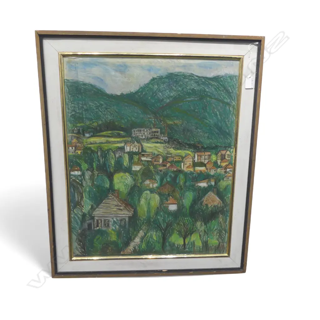 DJORDJE JOVANOVIC SERBIAN TOWN 1976, PASTEL ON PAPER, 615x490mm Image 1++