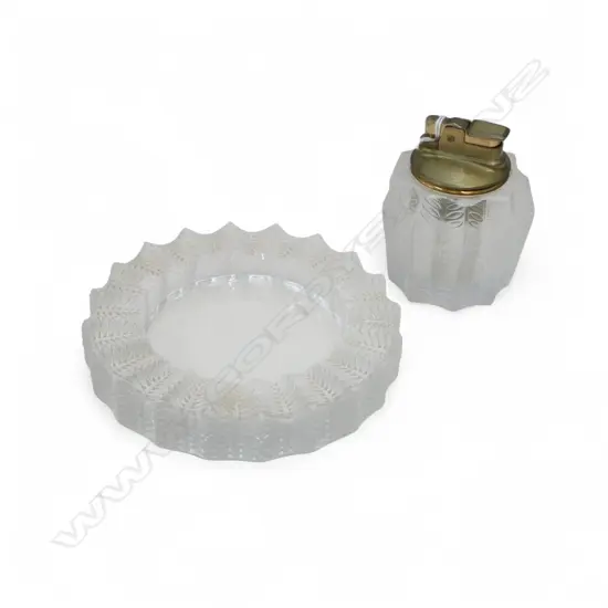 LALIQUE FRANCE ASHTRAY 140mm dia & LIGHTER (FRITS)
