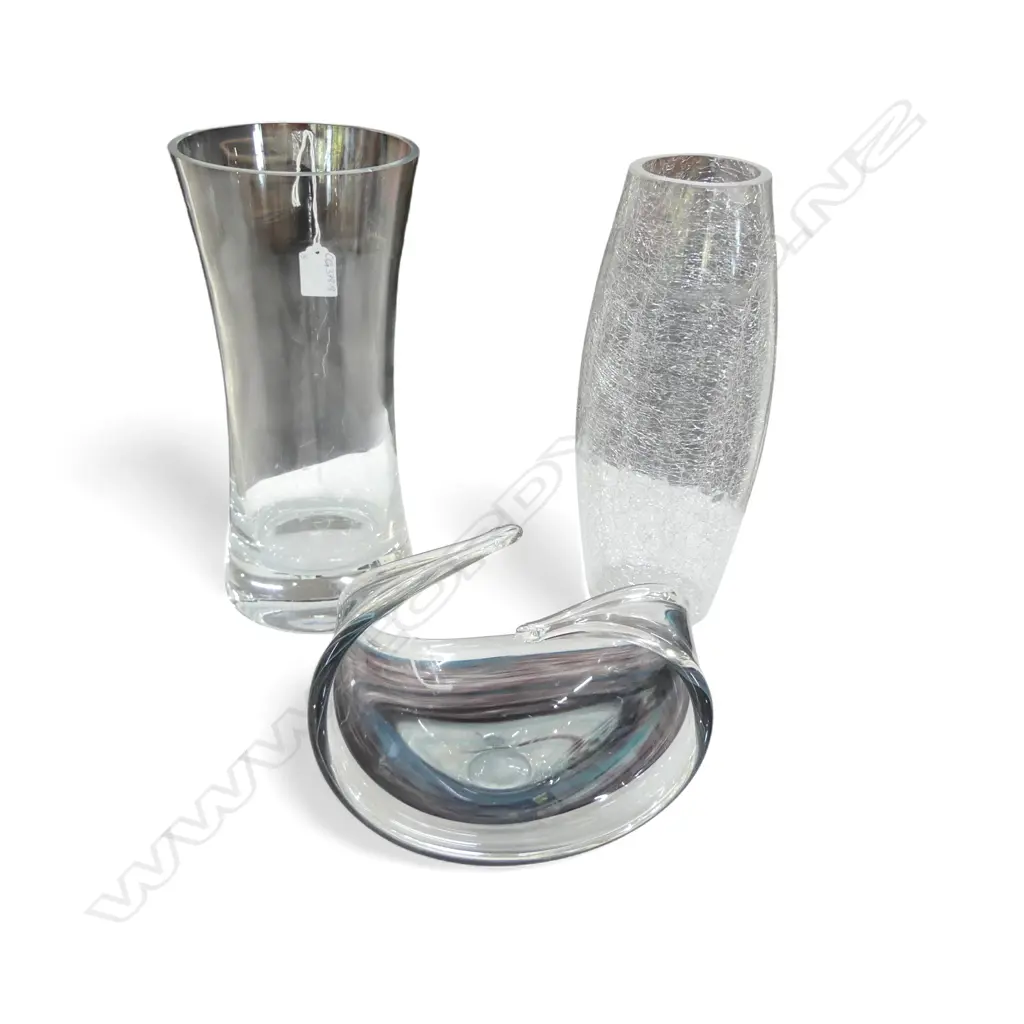 HOKITIKA SCULPTURAL GLASSE BOWL + 2 GLASS VASES H.300mm Image 1++