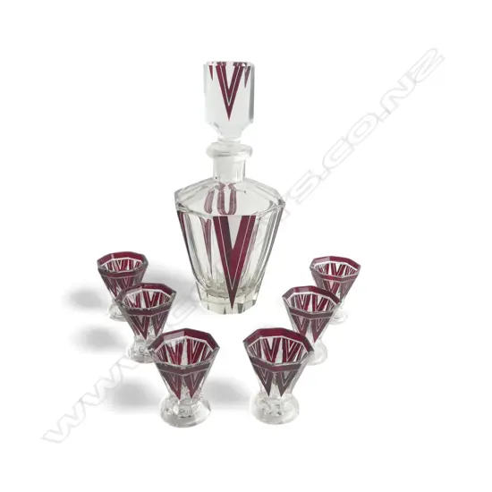 DECO CZECH CRYSTAL DECANTER & 6 GLASSES BY JOSEF ROSIPAL H.250mm
