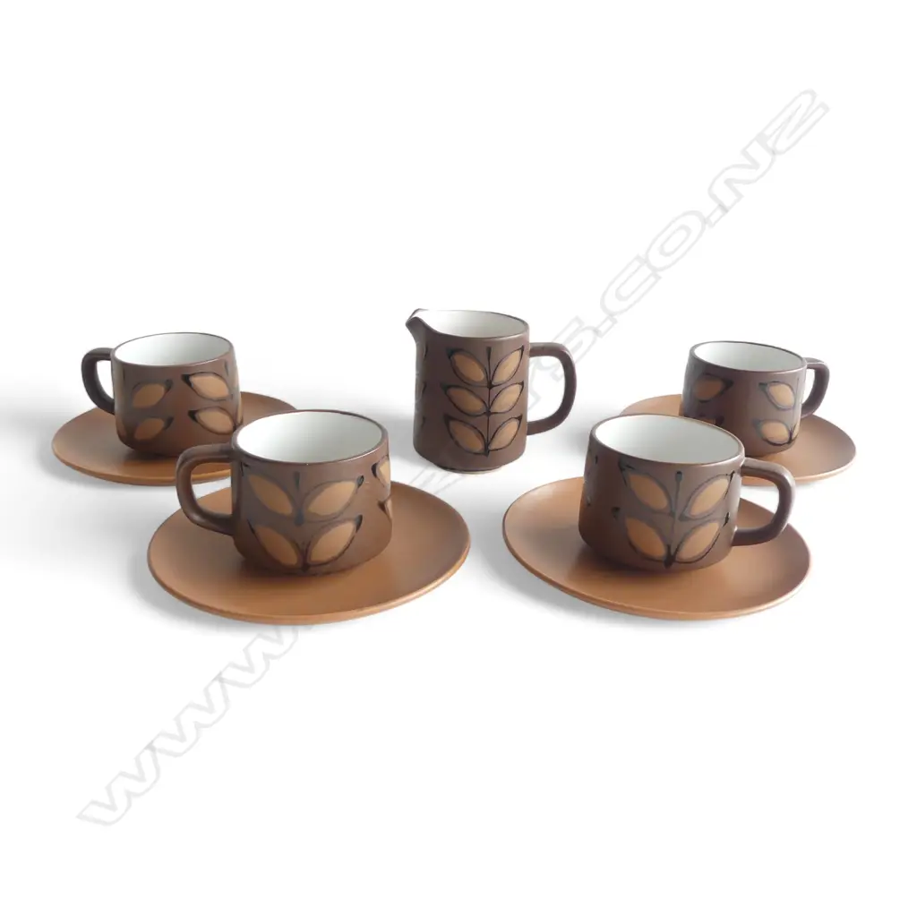 4 RETRO EARTHENWARE COFFEE CUPS & MILK JUG FROM BELGIUM Image 1++