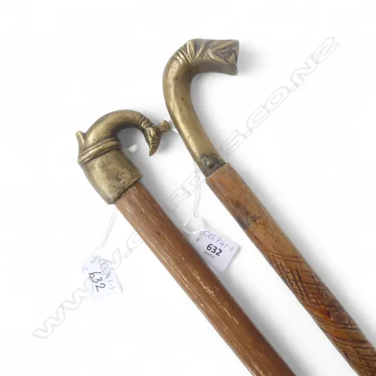 2 BRASS TOP WALKING STICKS L.1050mm