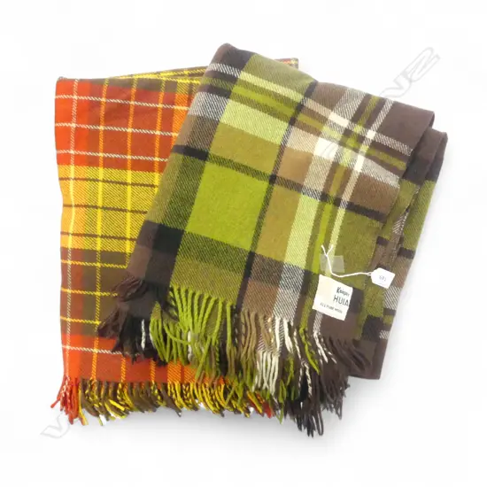 2 VINTAGE KAIAPOI TRAVEL RUGS, 100% WOOL, orange stained