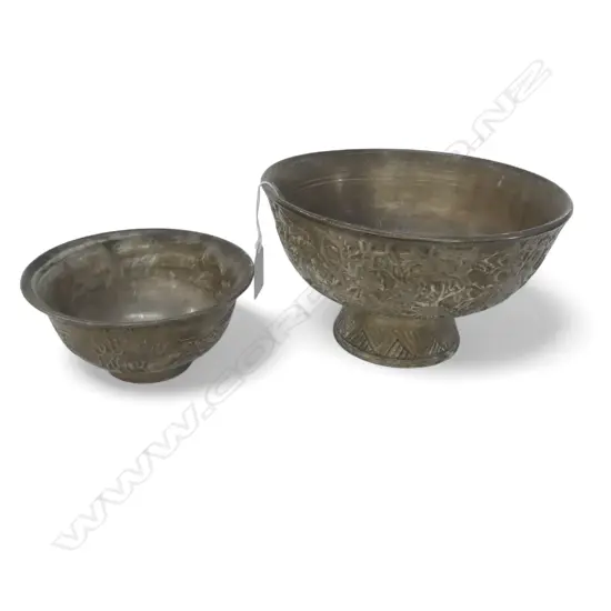 SILVER GLAZED CHINESE PORCELAIN FOOTED BOWL & SMALLER, BOTH RELIEF DRAGON DECORATED, QING SEAL MARKS Dia.200,140mm