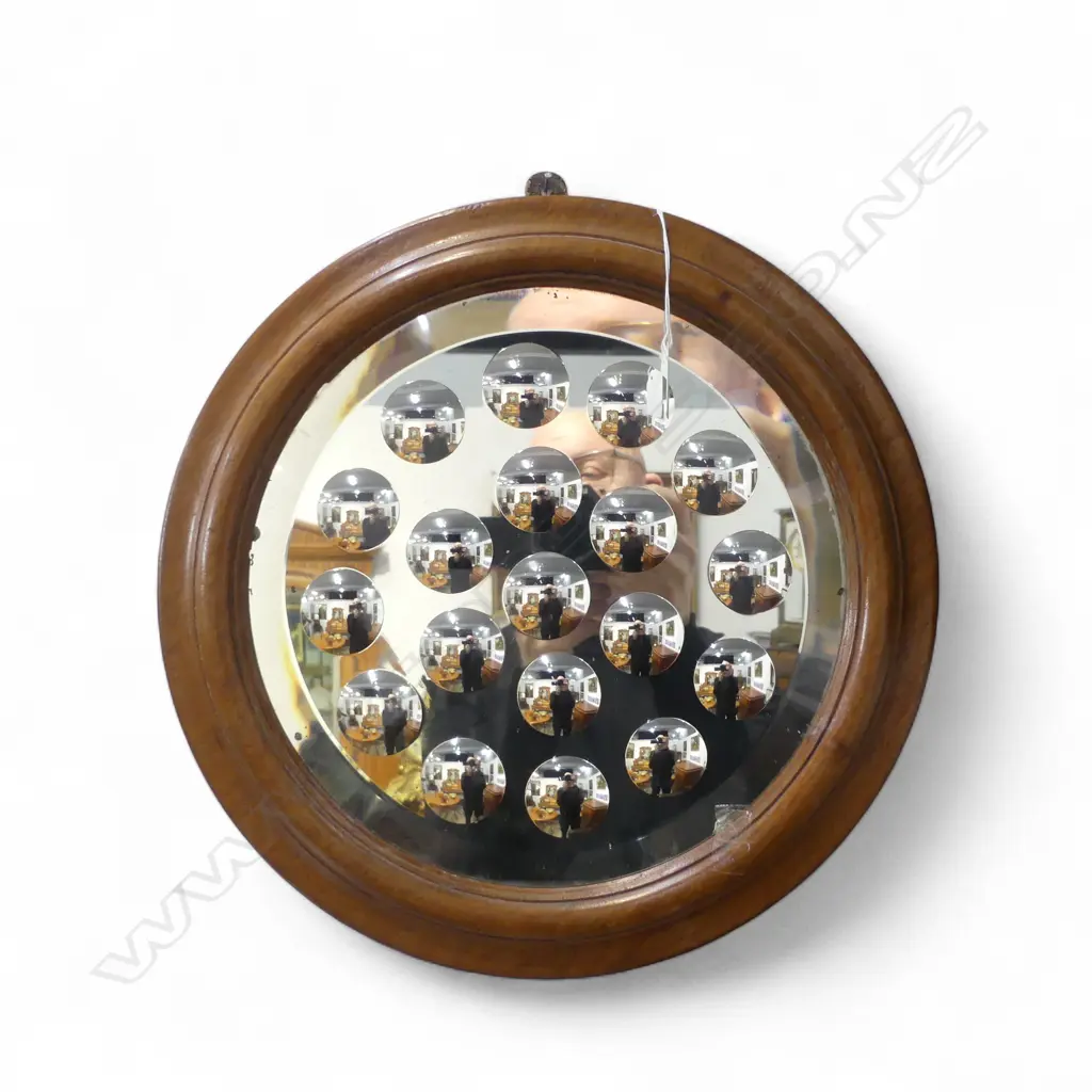 'OPTIC' MIRROR, WALNUT FRAME Dia.395mm Image 1++