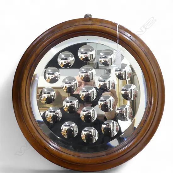 'OPTIC' MIRROR, WALNUT FRAME Dia.395mm