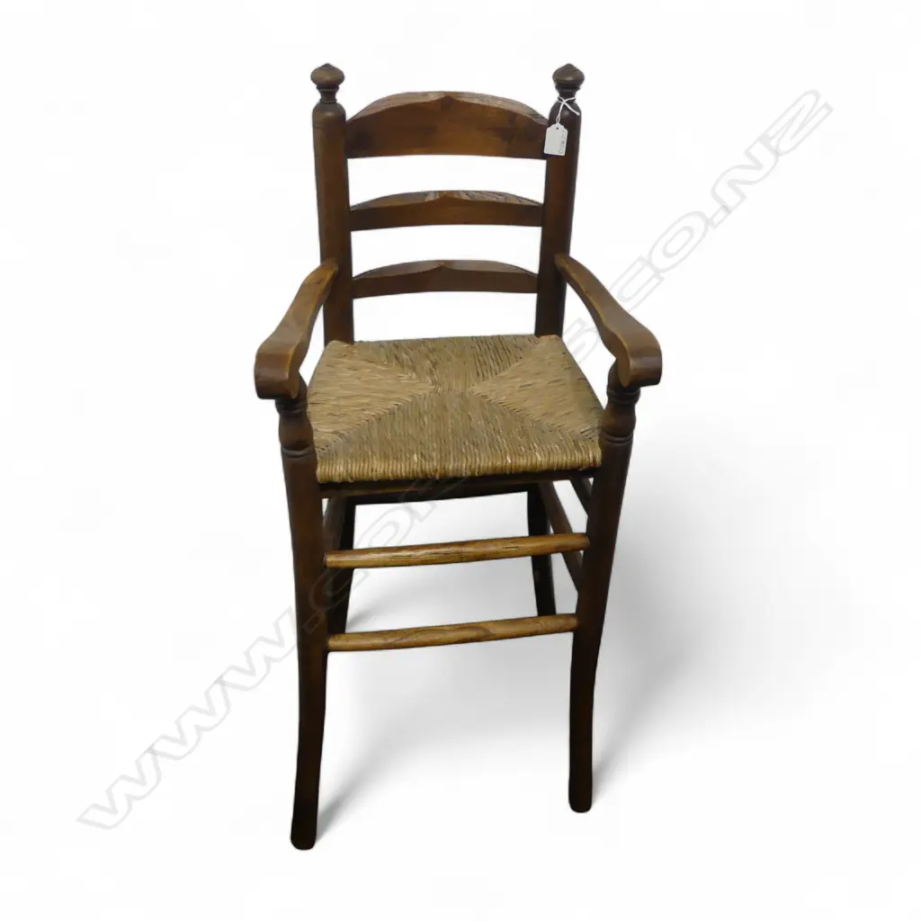 EARLY 20thC FRENCH provincial ELM & ASH CHILDS HIGHCHAIR with woven rush seat Image 1++