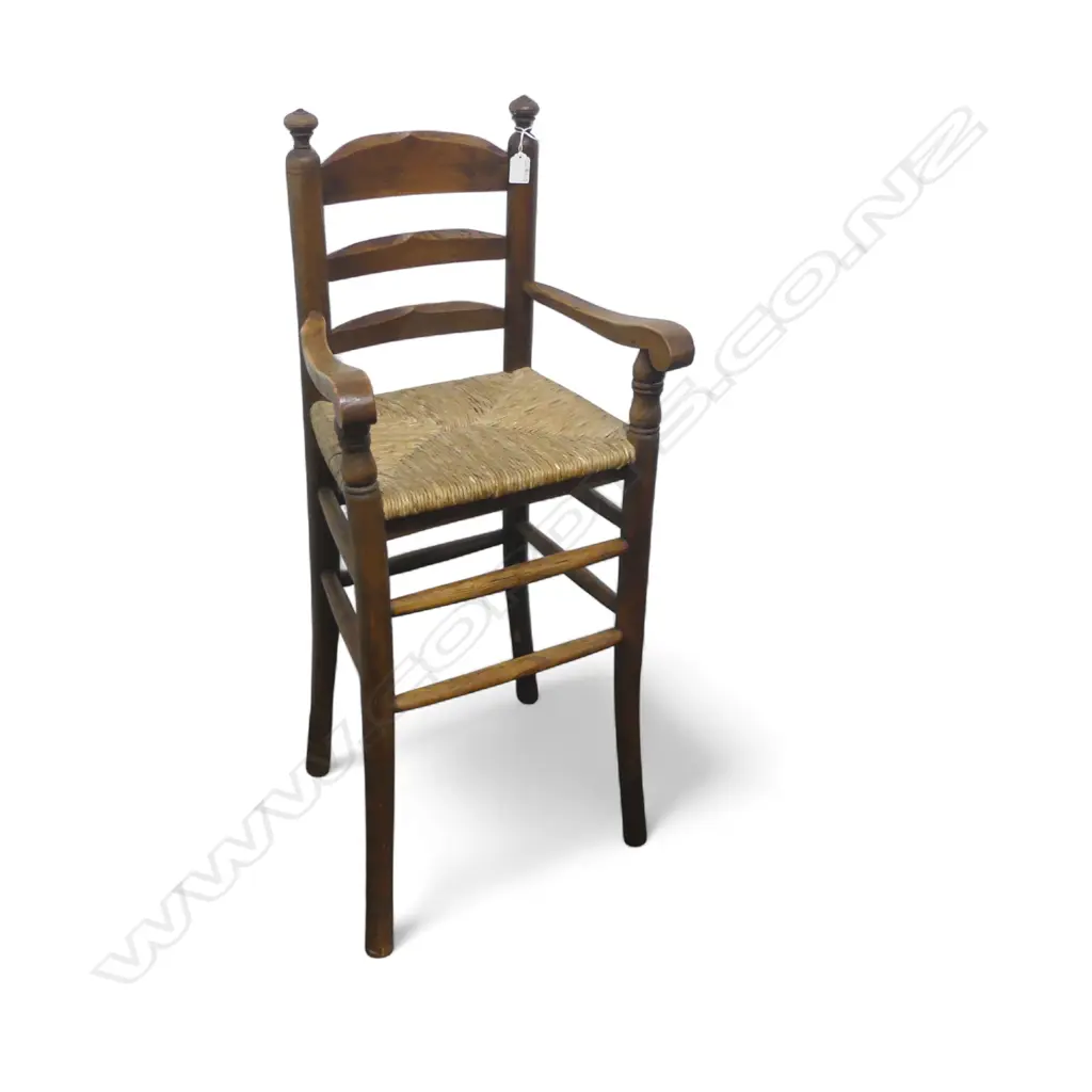 EARLY 20thC FRENCH provincial ELM & ASH CHILDS HIGHCHAIR with woven rush seat Image 1++