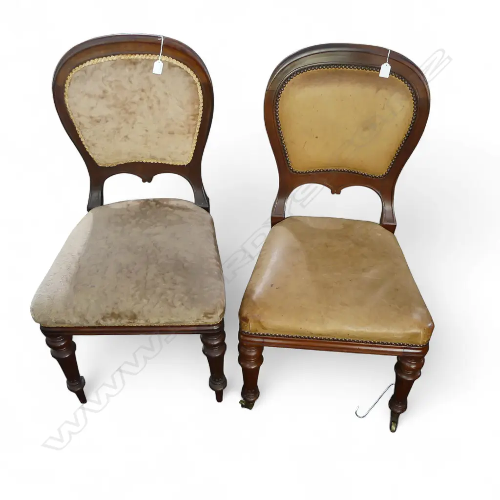 2 VICTORIAN BALLOON BACK SIDE CHAIRS; 1 IN LEATHER UPHOLSTERY Image 1++
