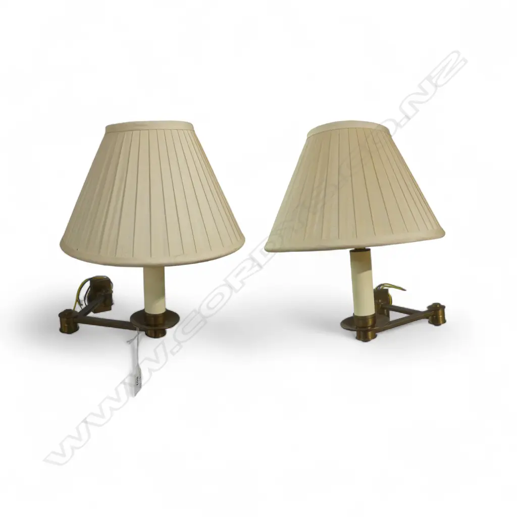 PR ADJUSTABLE BRASS WALL LAMPS w PLEATED FABRIC SHADES Image 1++