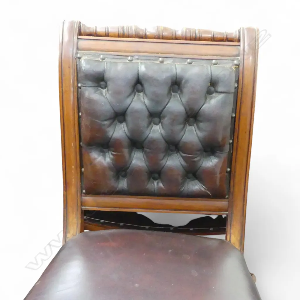 SET OF 6 NZ COLONIAL LEATHER BUTTON BACK DINING CHAIRS Image 1++