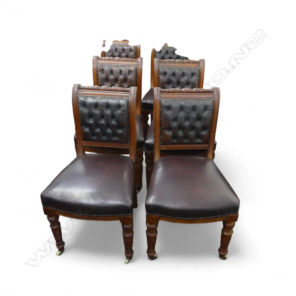 SET OF 6 NZ COLONIAL LEATHER BUTTON BACK DINING CHAIRS Image 1++