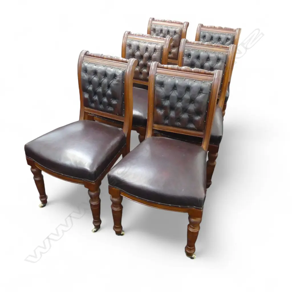 SET OF 6 NZ COLONIAL LEATHER BUTTON BACK DINING CHAIRS Image 1++