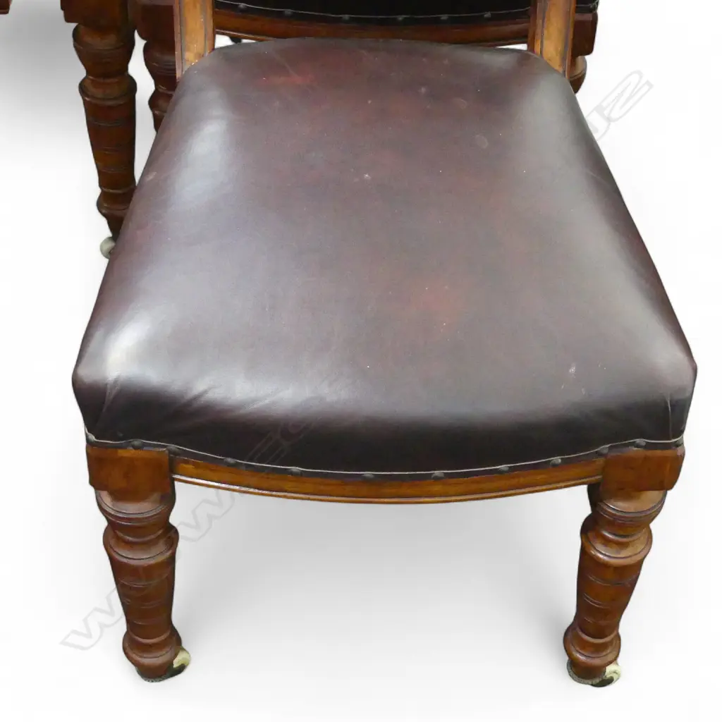 SET OF 6 NZ COLONIAL LEATHER BUTTON BACK DINING CHAIRS Image 1++
