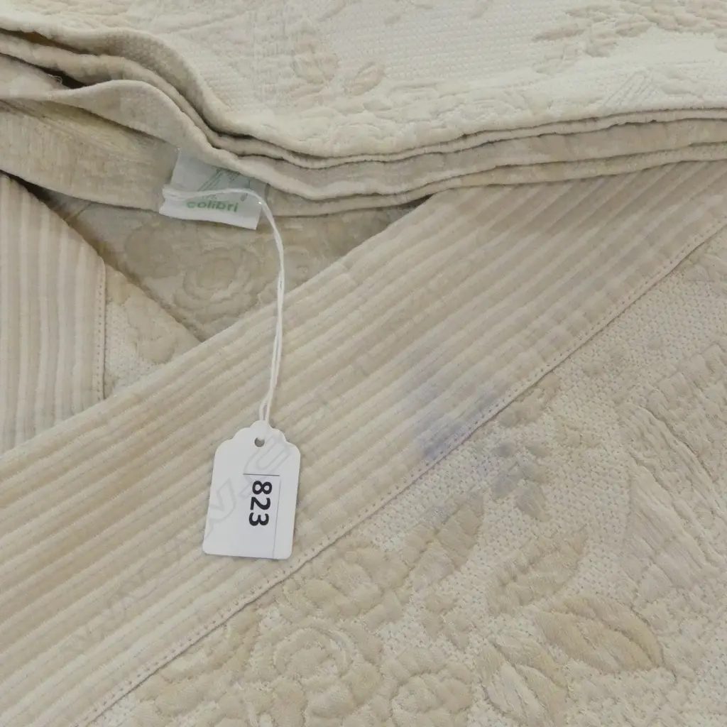 2 KING/QUEEN SIZE BEDSPREADS; ITALIAN COLIBRI BEIGE Slight mark on edge, 268 x 256mm & WHITE QUILTED, 240 x 220mm Image 1++