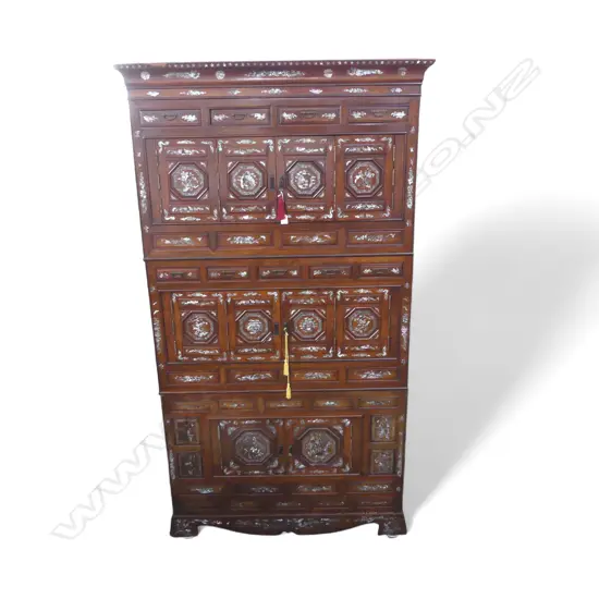 CHINESE MOP INLAID ROSEWOOD 3 TIER CABINET 1060x530x1960mm minor faults
