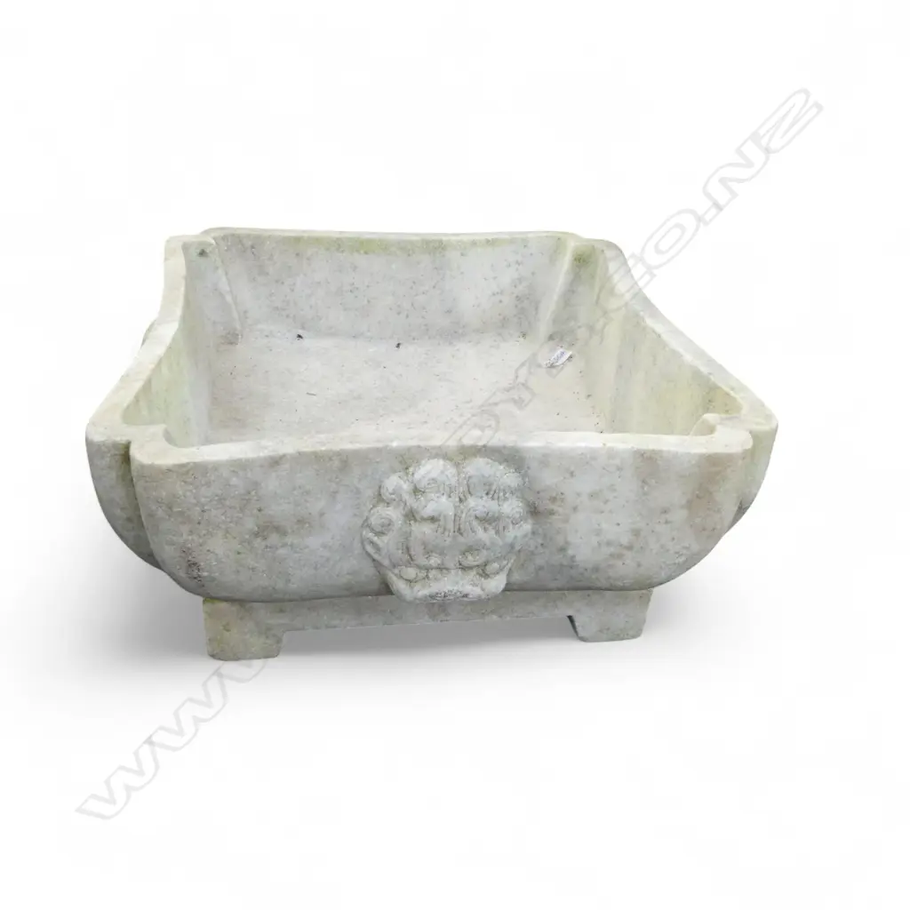 LARGE HEAVY CHINESE CARVED MARBLE FOOTED DISH 360x400x160mm Image 1++