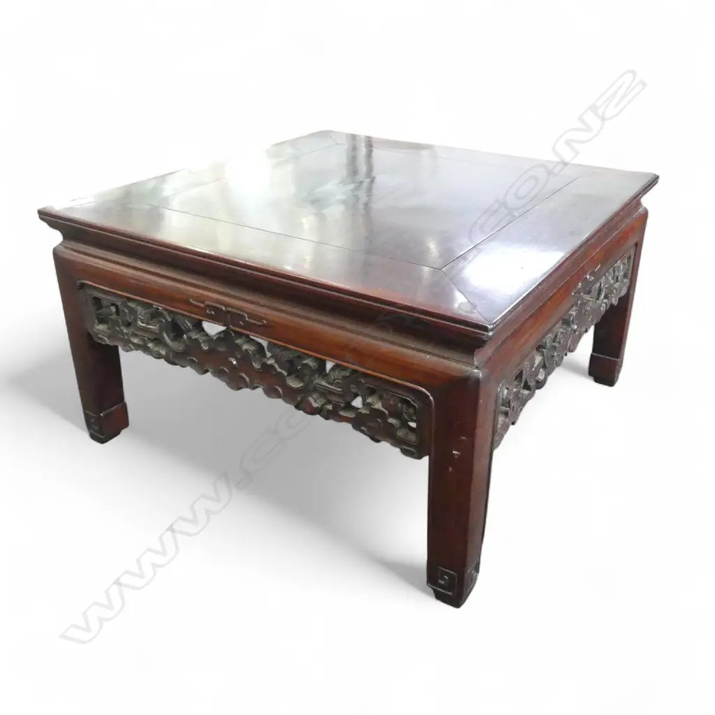 CARVED & PIERCED CHINESE ROSEWOOD LOW TABLE 560x560x320mm Image 1++