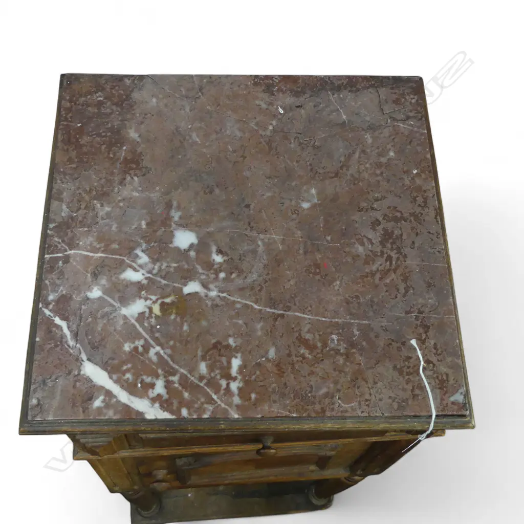 FRENCH BEDSIDE CABINET w. RED MARBLE TOP (CRACKED) 390x380x850mm Image 1++
