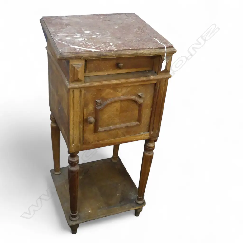 FRENCH BEDSIDE CABINET w. RED MARBLE TOP (CRACKED) 390x380x850mm Image 1++