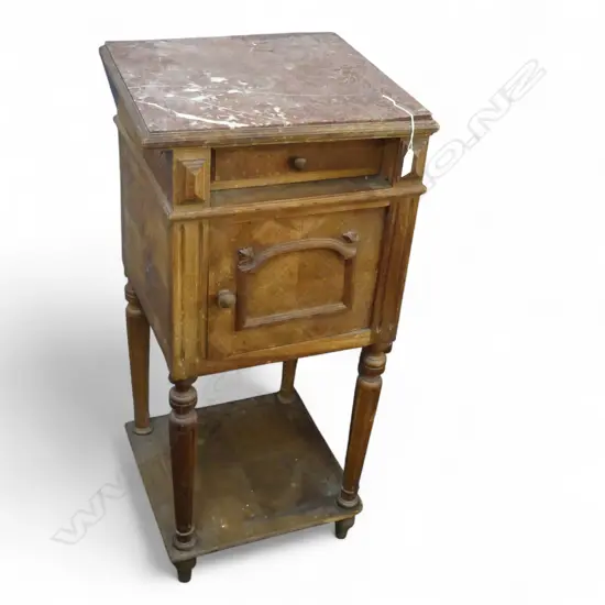 FRENCH BEDSIDE CABINET w. RED MARBLE TOP (CRACKED) 390x380x850mm