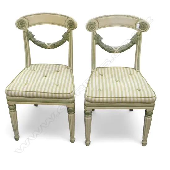 PR FRENCH EMPIRE STYLE SIDE CHAIRS, PAINTED FINISH, SWAGGED BACK