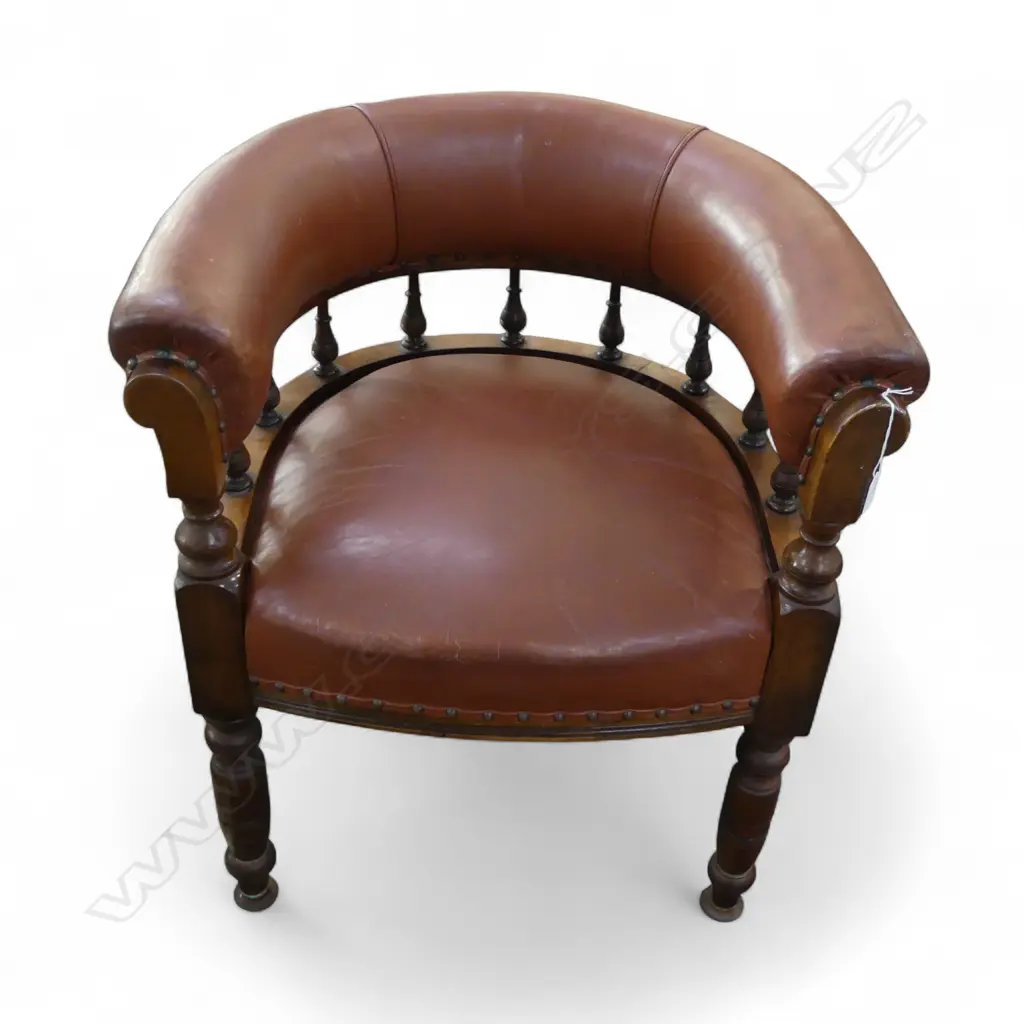 VICTORIAN LEATHER BOW BACK SMOKERS ARMCHAIR Image 1++