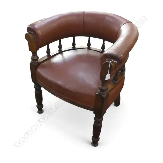 VICTORIAN LEATHER BOW BACK SMOKERS ARMCHAIR