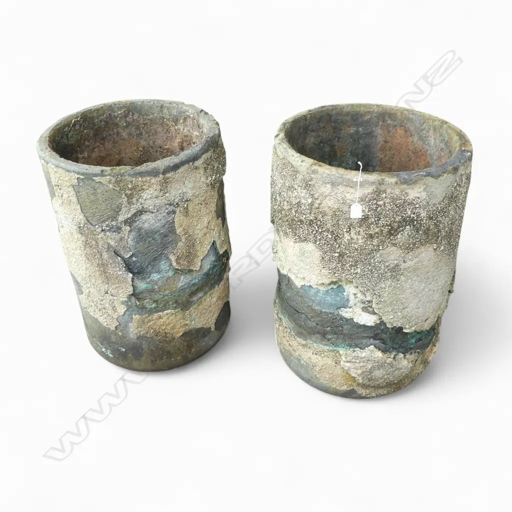 PR OF LARGE VINTAGE CRUCIBLES with crusty exterior some faults. H.740mm. Dia.590mm.  Image 1++