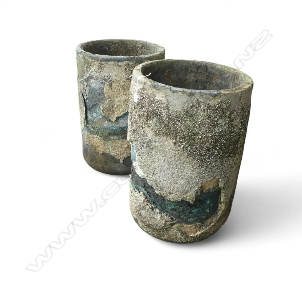 PR OF LARGE VINTAGE CRUCIBLES with crusty exterior some faults. H.740mm. Dia.590mm.  Image 1++