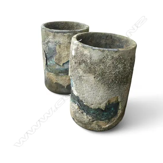 PR OF LARGE VINTAGE CRUCIBLES with crusty exterior some faults. H.740mm. Dia.590mm. 