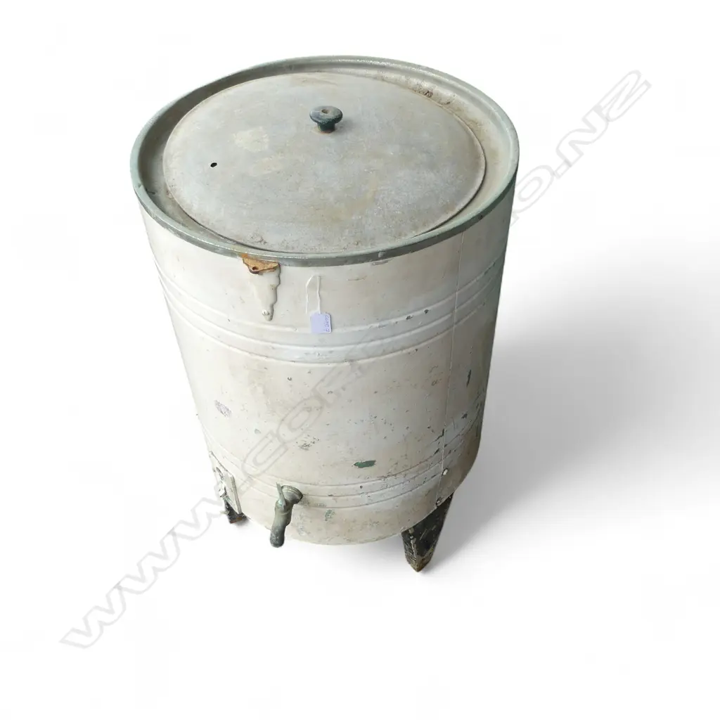 OLD COPPER LINED WASHER TUB cream finish. With lid & tap. Electrical fitting to base probably not working! H.850 x 525mm Image 1++