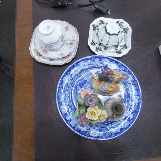 6 PCES CHINA; SHELLEY C/S, TRIO, B/W PLATE 250mm dia, 3 BITS