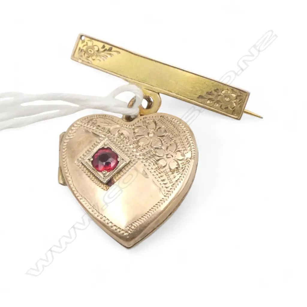 9ct GOLD VINTAGE LOCKET & BAR BROOCH 4.9gms Image 1++