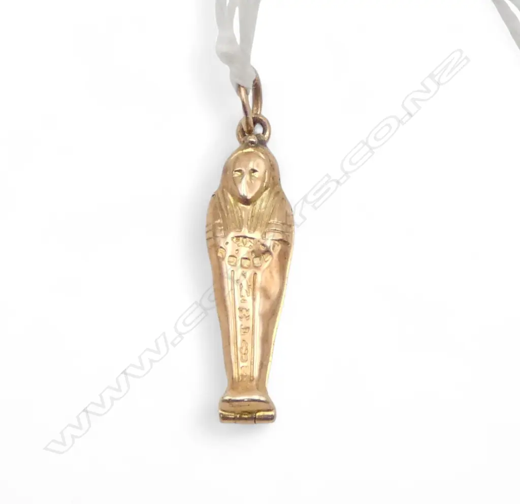 9ct GOLD small EGYPTIAN SARCOPHAGUS hinged opening PENDANT 0.8gms Image 1++
