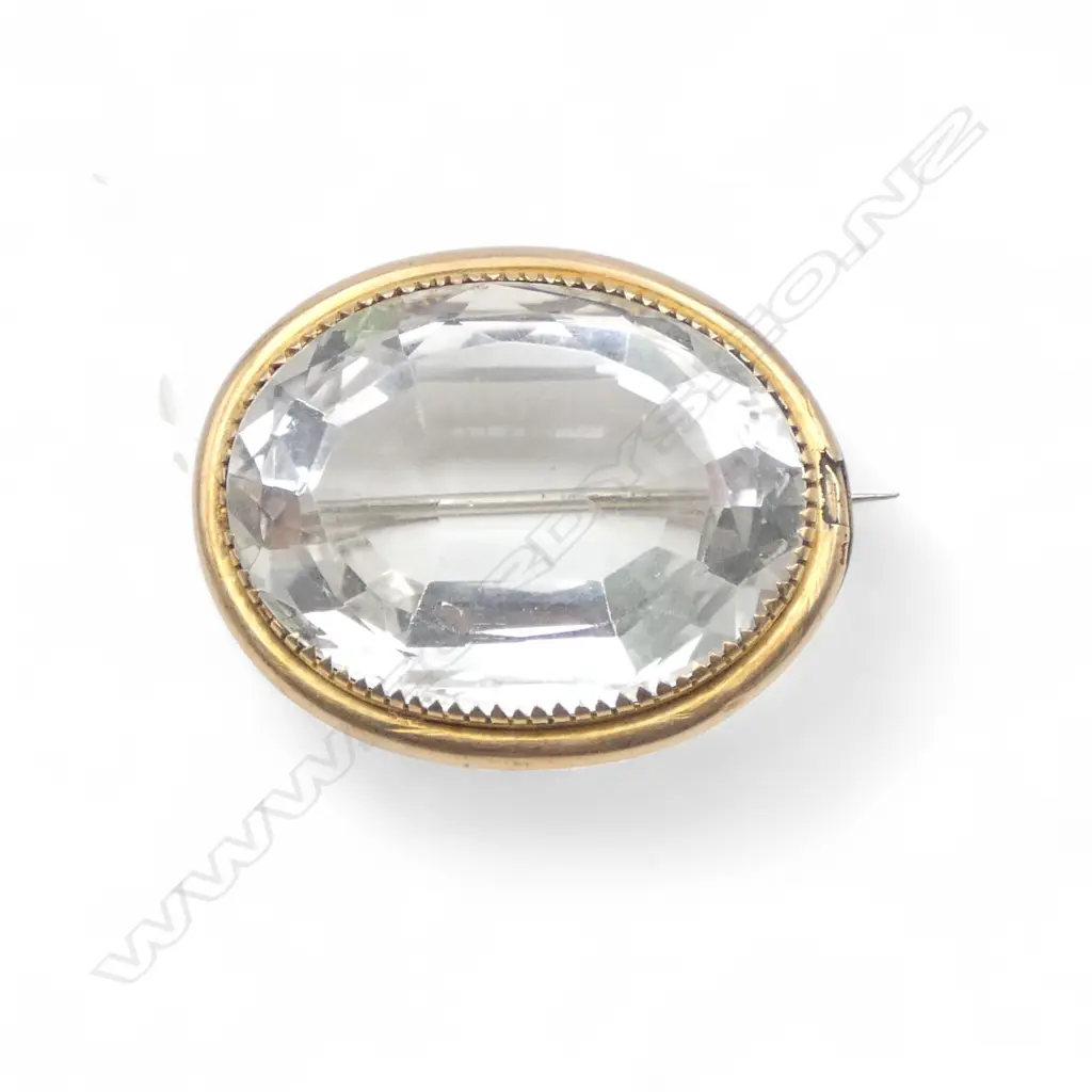 Victorian 9ct large crystal brooch clip fitting 1 end not gold. 31gms total Image 1++