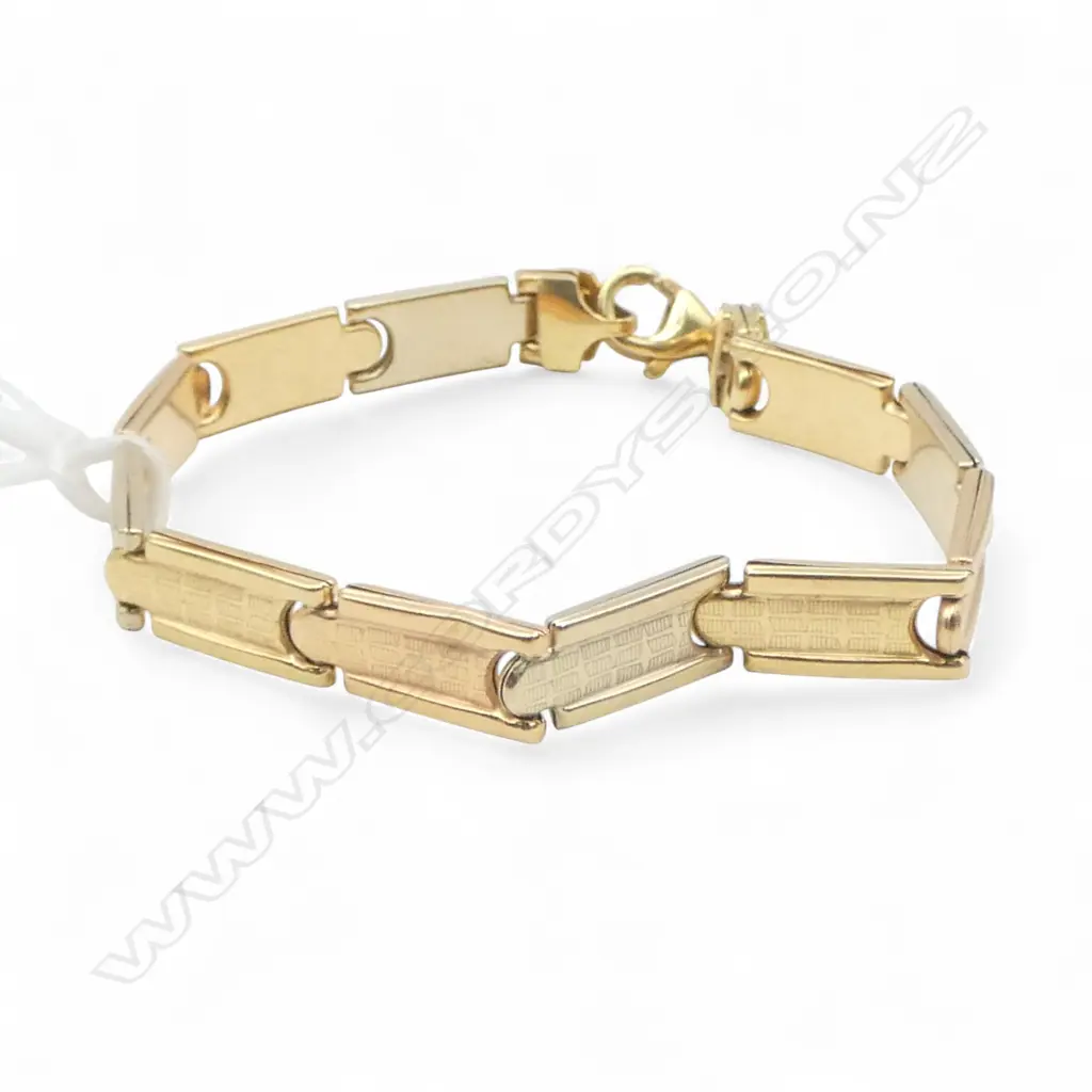 18ct GOLD BRACELET w LINKS of YELLOW, ROSE & WHITE GOLD, 10.03gm Image 1++