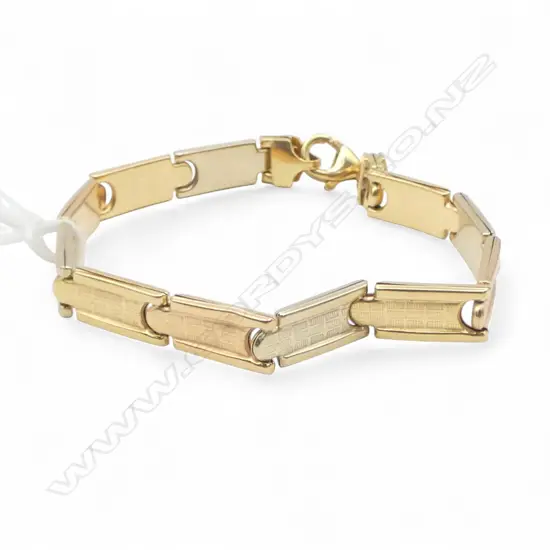 18ct GOLD BRACELET w LINKS of YELLOW, ROSE & WHITE GOLD, 10.03gm