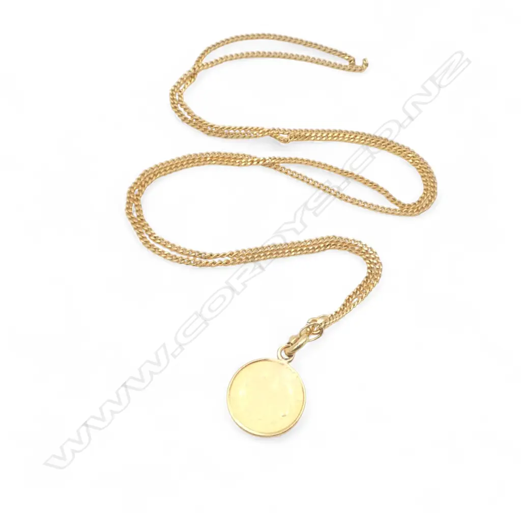 9ct GOLD CHAIN 2.86gms & 18ct GOLD COIN PENDANT 1.8gms approx Image 1++