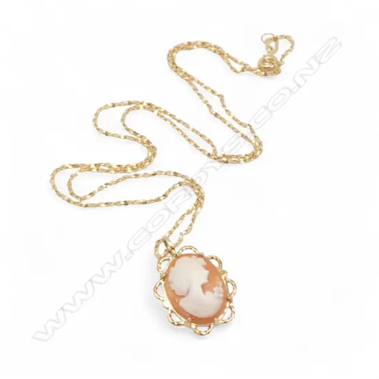 **RTV** 9ct CAMEO PENDANT on chain, 3.8gm chain needs repair