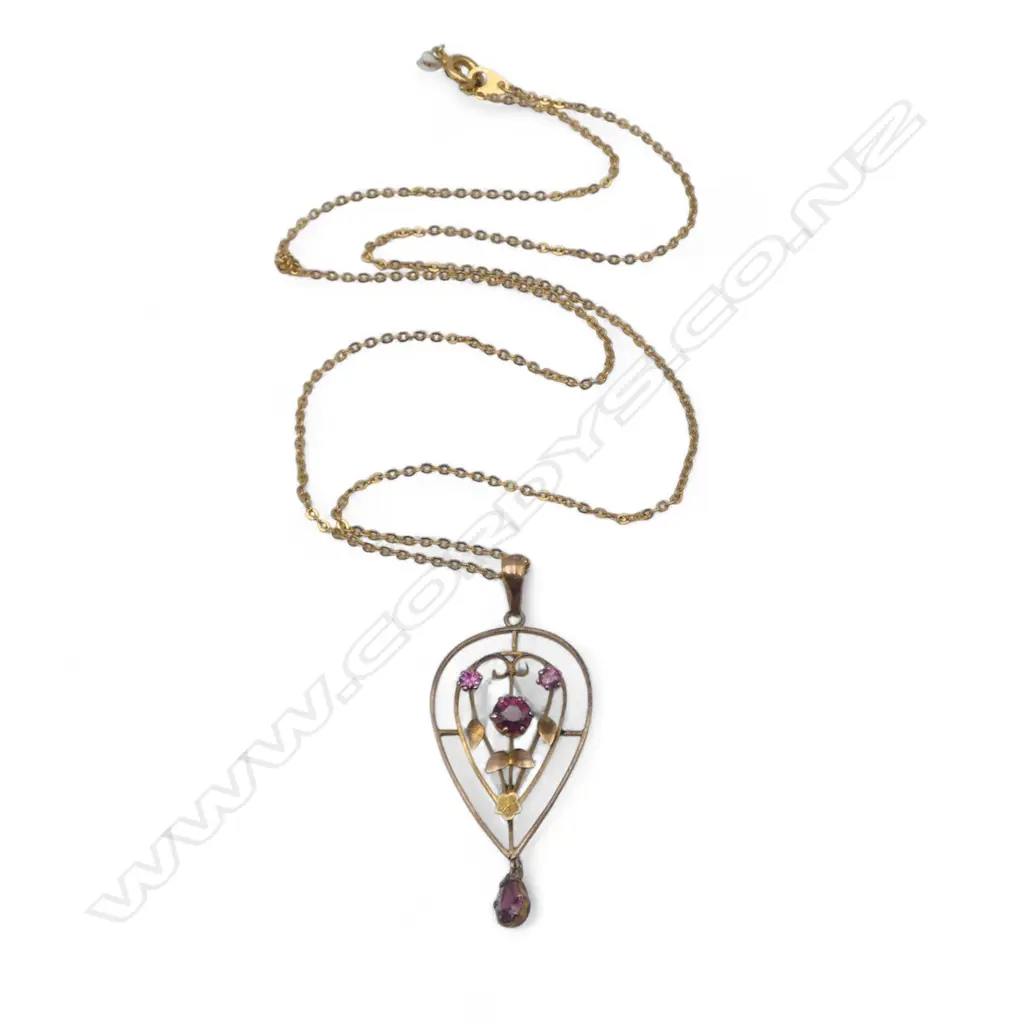 9ct ROSE GOLD AMETHYST PENDANT, 1.61gm on plated chain Image 1++