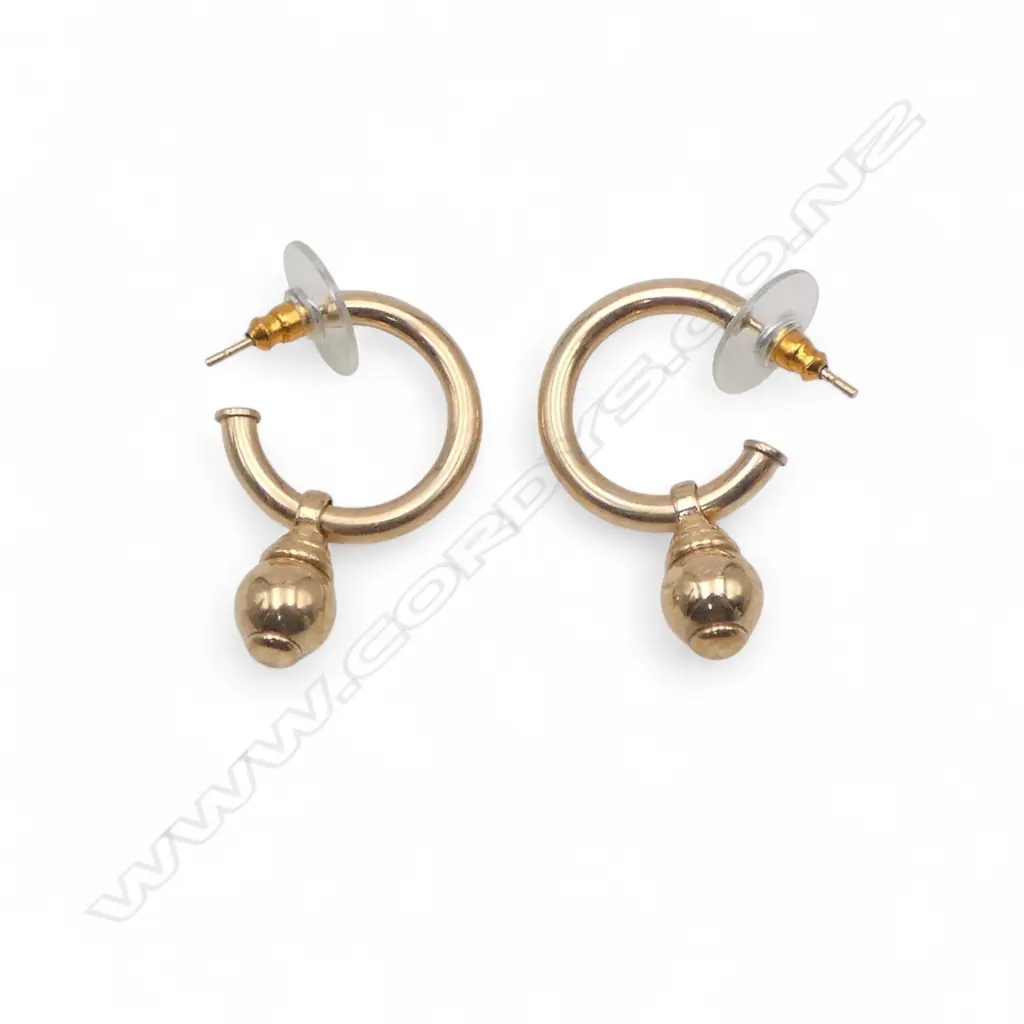 PR 9ct BALL & HOOP EARRINGS, 4.9gm Image 1++