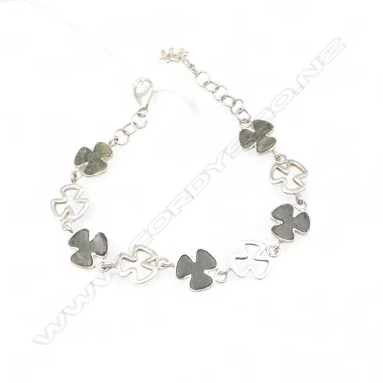 SILVER CLOVER AGATE SET BRACELET
