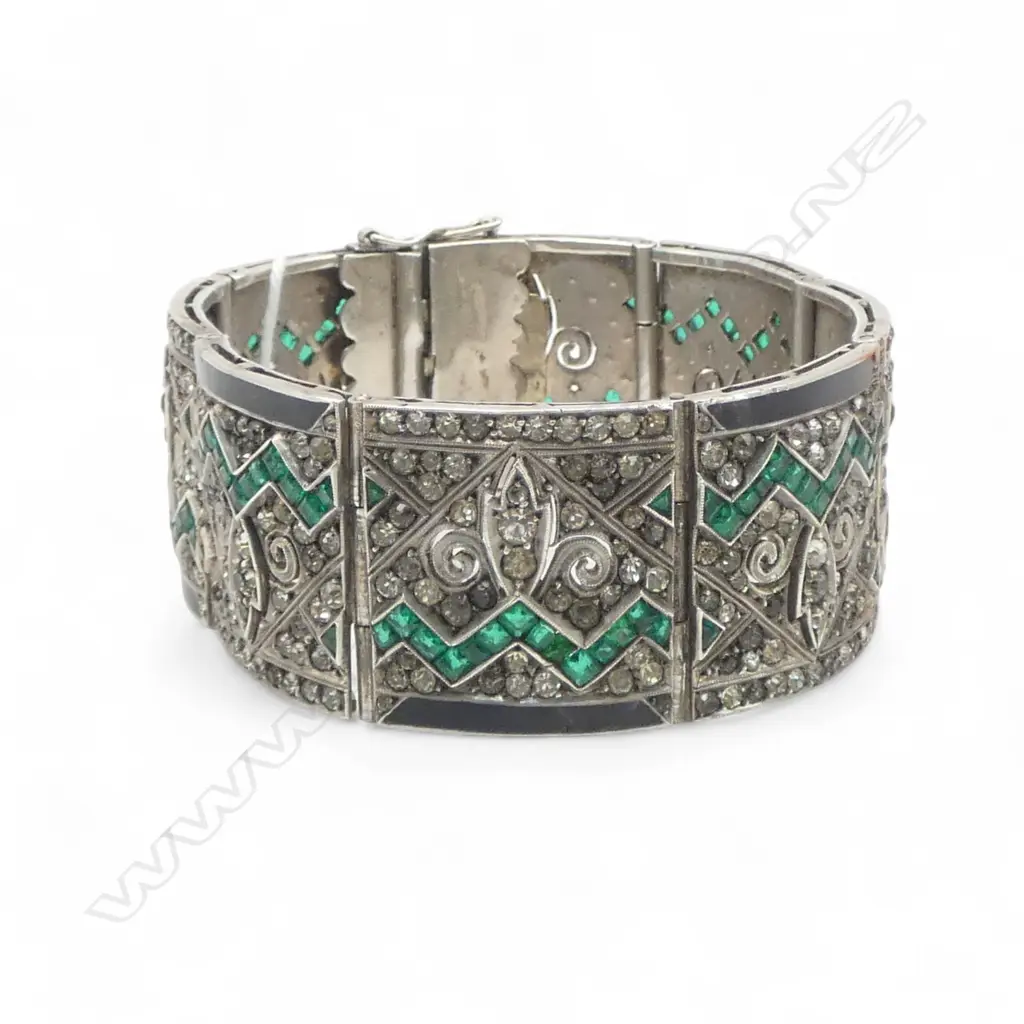 ART DECO SILVER AND PASTE BRACELET 65.97gms Image 1++