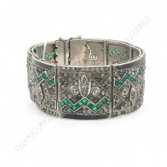 ART DECO SILVER AND PASTE BRACELET 65.97gms