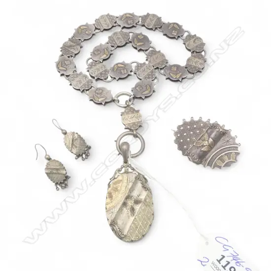 FANCY VICTORIAN SILVER MAYORAL CHAIN + LOCKET + MATCHING BROOCH + NECKLACE + EARRINGS