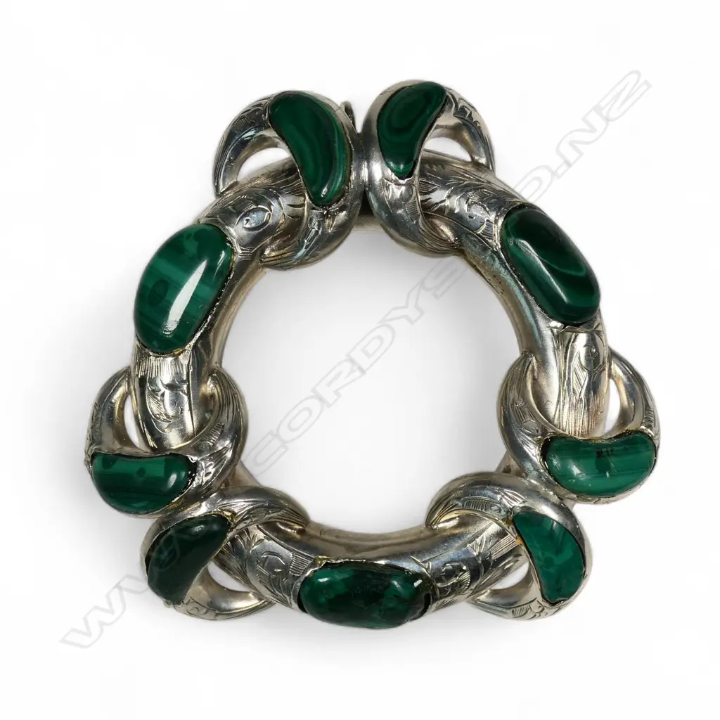 Late Victorian Silver agate green brooch malachite Image 1++