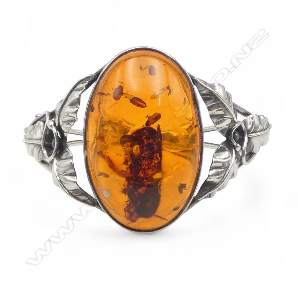 SILVER & AMBER ART NOUVEAU BRACELET unmarked Image 1++